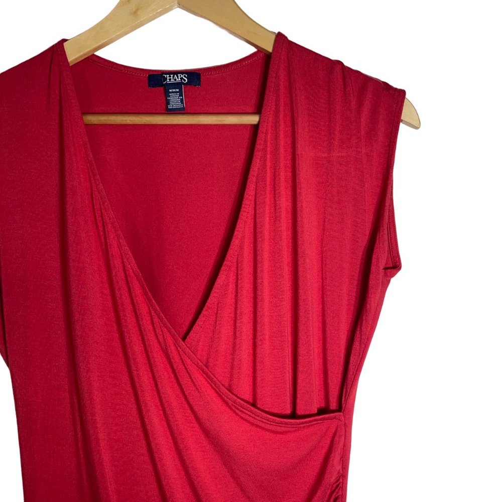 Chaps Women’s Large V-Neck Red Sleeveless Side Ruching Cross Front Blouse Size M - Picture 3 of 6